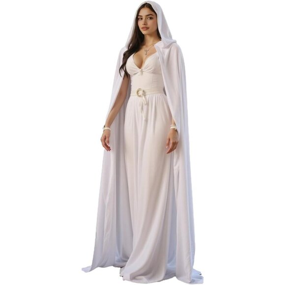 Accessories - White Witch Velvet Hooded Cloak Halloween Cape Queen King Renaissance Medieval
